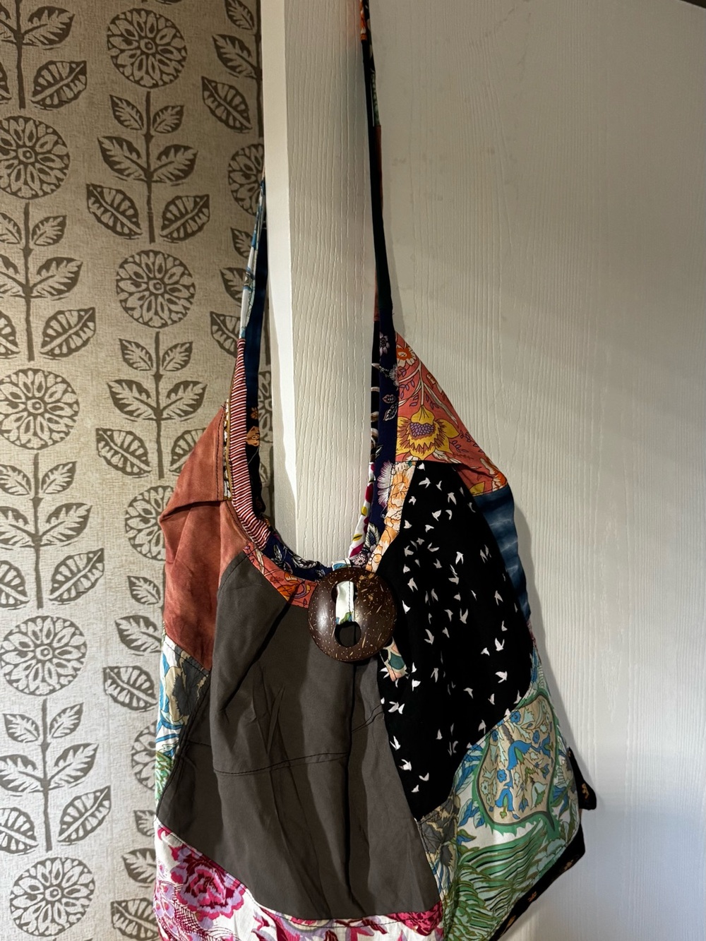 Peaceful People Patchwork Boho Hobo Shoulder Bag